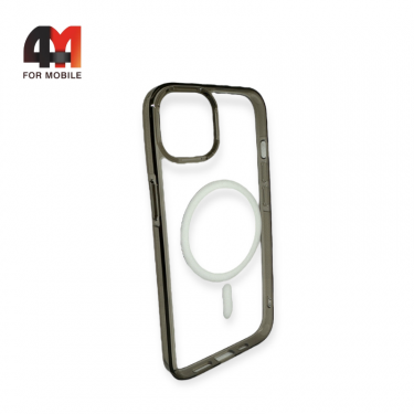 Чехол Iphone 14 Plus силиконовый с рамкой + MagSafe, черного цвета, Hicool