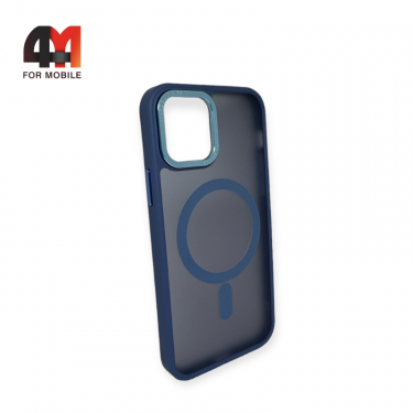 Чехол Iphone 15 Plus пластиковый с усиленной рамкой + MagSafe, синего цвета, Protective Case