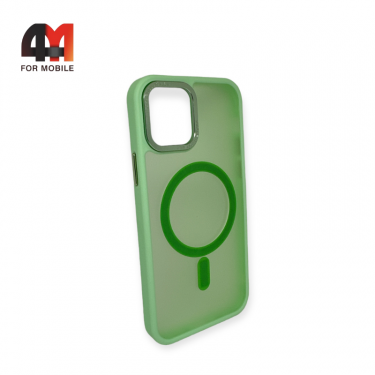 Чехол Iphone 15 Plus пластиковый с усиленной рамкой + MagSafe, салатового цвета, Protective Case