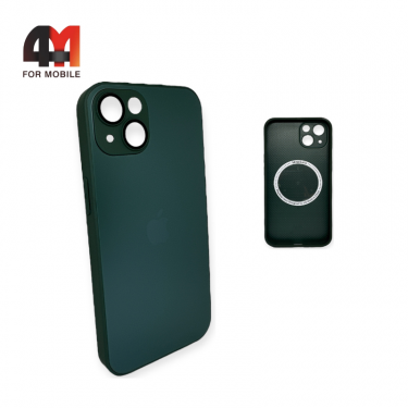 Чехол Iphone 15 Plus пластиковый, Glass Case + MagSafe, темно-зеленого цвета