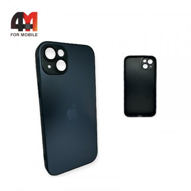 Чехол Iphone 15 пластиковый, Glass case, черно-синего цвета