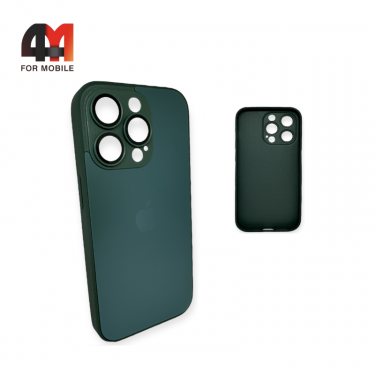 Чехол Iphone 15 Pro Max пластиковый, Glass case, темно-зеленого цвета