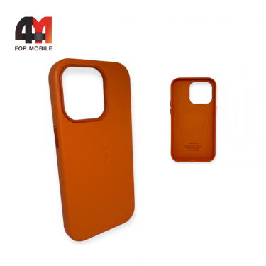 Чехол Iphone 14 Pro пластиковый, Leather Case + MagSafe, Orange