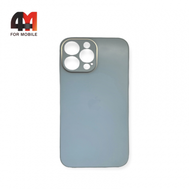 Чехол Iphone 13 Pro Max пластиковый, матовый с логотипом, небесного цвета