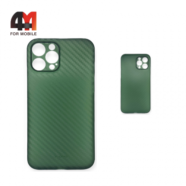 Чехол Iphone 12 Pro Max пластиковый, карбон, зеленого цвета, K-DOO