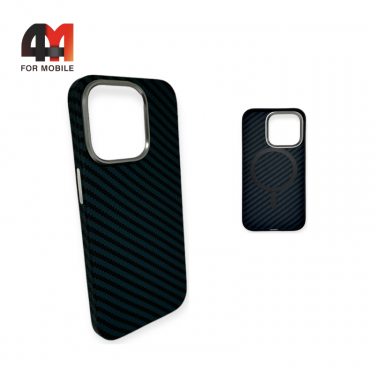 Чехол Iphone 13 Pro кевлар + MagSafe, синего цвета