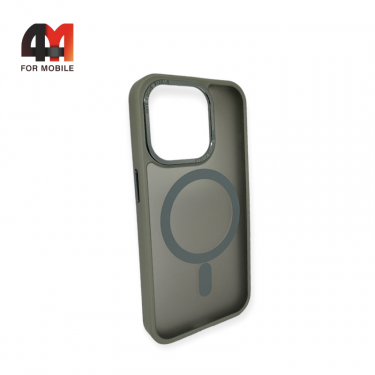 Чехол Iphone 15 Pro Max пластиковый с усиленной рамкой + MagSafe, серого цвета, Protective Case