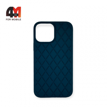 Чехол Iphone 13 Pro Max Silicone Case ромбы, 8 черно-синего цвета
