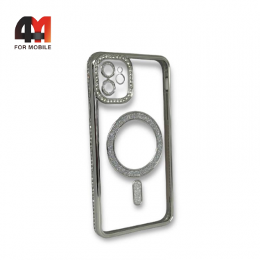 Чехол Iphone 12 силиконовый с MagSafe, серебристого цвета, Creative Case