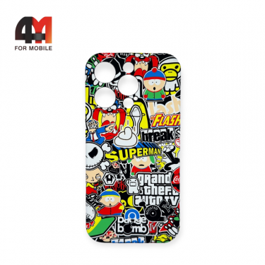 Чехол Iphone 15 Pro Max силиконовый с рисунком, 022 разноцветный, Luxo